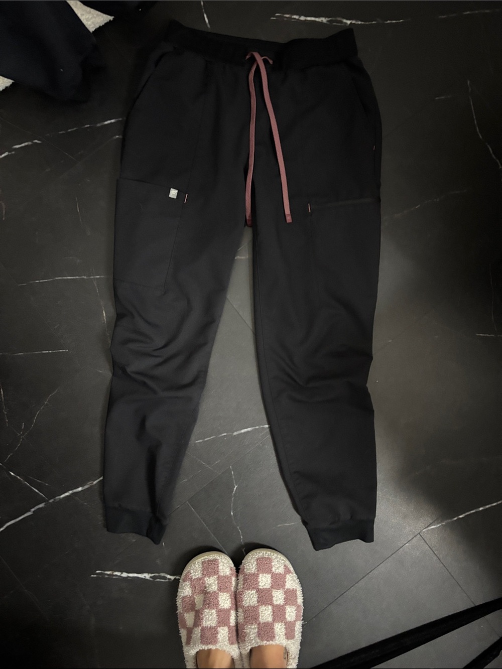 Fabletics Black Joggers with Burgundy Drawcord